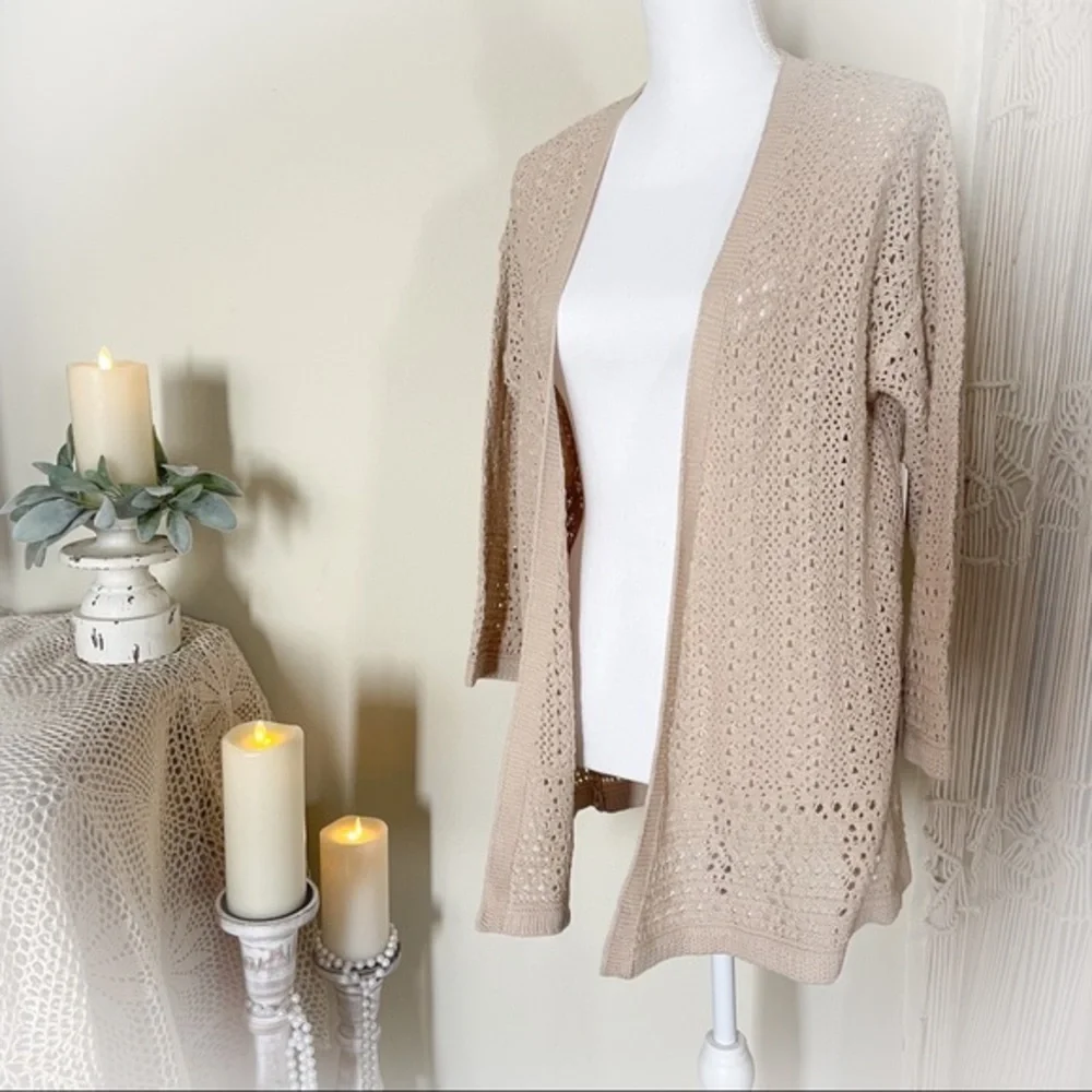 NWT Andrea Jovine Cream Beige Crochet Jacket - Picture 2 of 11